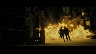 man and woman running towards explosion — Harry Potter and the Deathly Hallows 2