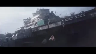 person flying with parachute over city — Deadpool