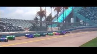 colorful cars racing on track — Cars 3